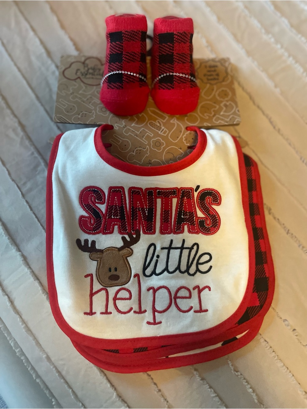 Santa's Little Helper Red Holiday Bib Set of 3